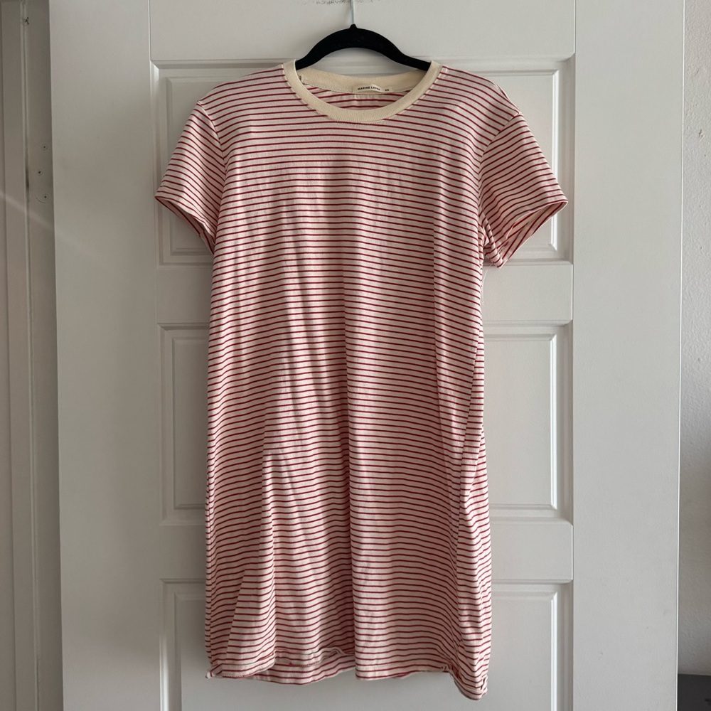 Marine Layer Cream and Red Striped Tee Dress